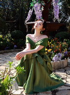 Glamorous Off The Shoulder Green Satin Ruffles Layered Mermaid Evening Dress Long Birthday Outfits SP1644
