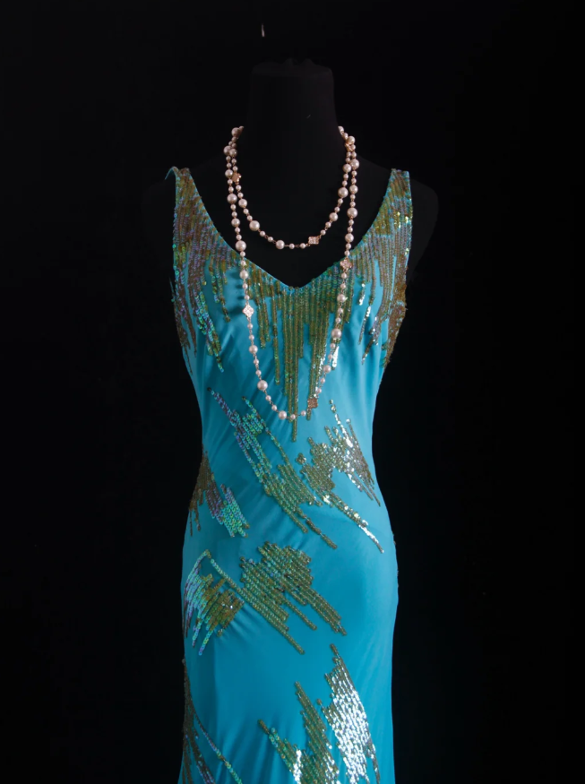 Unique Sleeveless Blue Satin Sequin Mermaid Evening Dress Long Birthday Party Dress Prom Gown