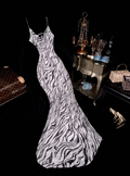 Vintage Spaghetti Straps Chiffon Beaded Mermaid Evening Dress Long Prom Gown SP784