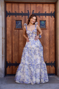 Blue Flower Pattern Prom Dress Spaghetti Strap Princess Formal Occasion Dresses A-line Party Dress Y2722