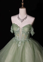 Fashion Green Off The Shoulder Tulle Appliques A Line Short Graduation Homecoming Dress Birthday Outfits Y9293