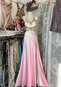 Pretty Ombre Pink Halter Satin Beaded Mermaid Long Birthday Party Dress Evening Gown