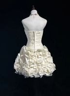 Pretty Strapless White Satin Pleated A Line Homecoming Dress 18th Birthday Outfits Y9514
