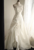 Classy Strapless Chiffon Appliques Mermaid White Long Wedding Dress SP1167