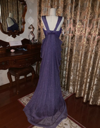 Sparkly Purple Tulle Sequin Beaded Pleated Mermaid Evening Dress Long Birthday Prom Gown