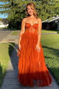 Gorgeous Sweetheart Rust Tiered Long Prom Dress with Slit Y455