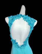 Elegant Blue Chiffon Beaded Appliques Mermaid Party Dress Long Prom Dress SP345