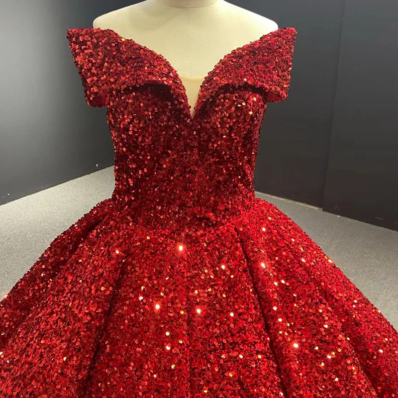 Royal blue sequin prom ball gown sweet 16 dress off the shoulder princess Quince dress  c2767