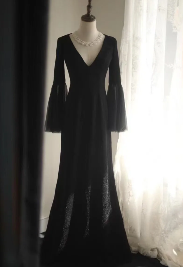 Elegant Black V Neck Satin Sequin Mermaid Party Dress Birthday Prom Gown