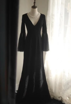 Elegant Black V Neck Satin Sequin Mermaid Party Dress Birthday Prom Gown