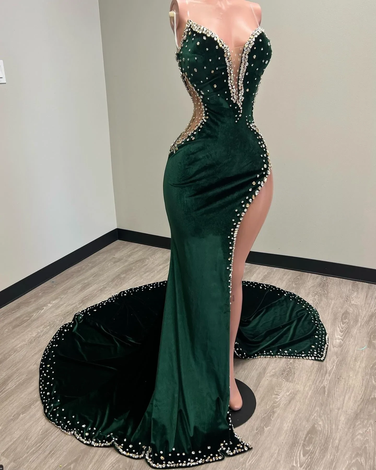 Black Girl Prom Dresses Long Mermaid Green Prom Gown With Train  cc371