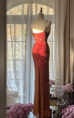 Elegant Spaghetti Straps Burgundy Chiffon Beaded Mermaid Long Party Dress Evening Gown