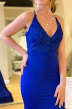 Mermaid Lace-Up Long Royal Blue Prom Dress Y1273