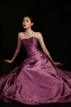 Retro Sweetheart Neck Fuchsia Satin Beaded Mermaid Long Birthday Dress Formal Evening Dress SP1728