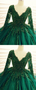 Green Wedding Dresses Ball Gown Long Sleeves c3470