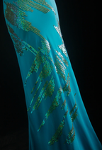 Unique Sleeveless Blue Satin Sequin Mermaid Evening Dress Long Birthday Party Dress Prom Gown