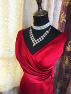 Classy Burgundy V Neck Satin Pleated Mermaid Party Dress Backless Long Birthday Prom Dress SP1949