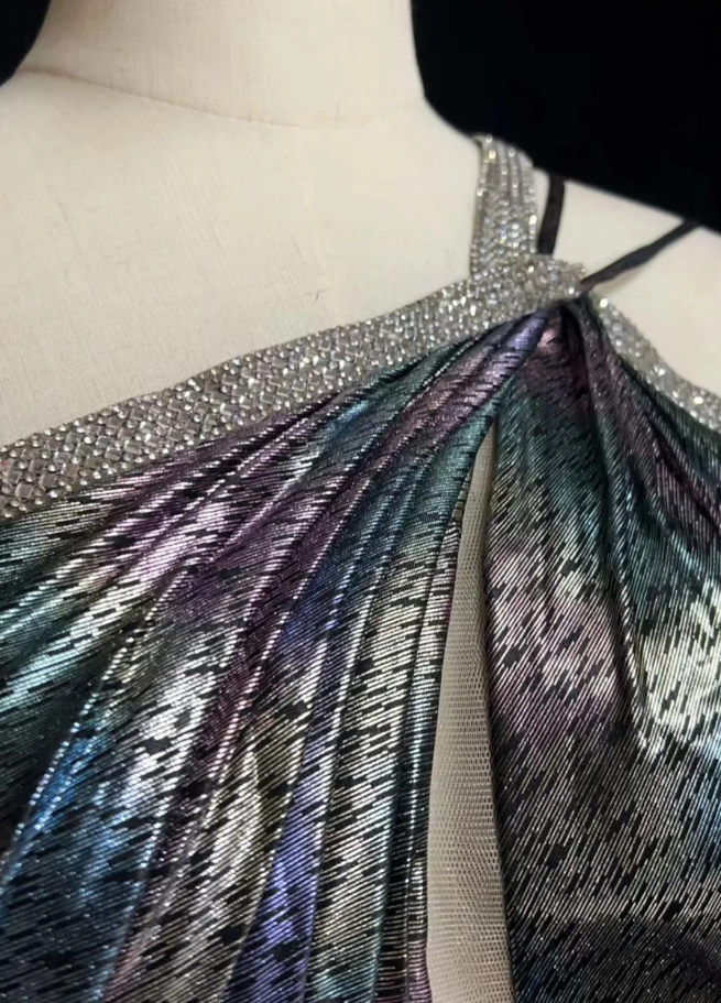 Unique One Shoulder Satin Pleated Beaded Long Evening Dress Formal Birthday Prom Dress SP1437