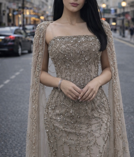 Gorgeous Strapless Gray Tulle Beaded Mermaid Long Party Dress Prom Gown SP1348