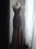 Shiny Spaghetti Straps Purple Satin Sequin Pleated Mermaid Slit Long Evening Dress Birthday Party Gown
