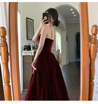 Spaghetti Straps Burgundy Velvet Prom Dress Simple Prom Dress Party Dress Y659