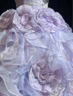 Fairy Princess Ball Gown Lilac Strapless Organza Pleated Ruffles Birthday Quinceanera Dress With Appliques SP1818