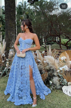 Charming Blue Sweetheart Neckline Lace Long Prom Dress,Pageant Dress  Y2954