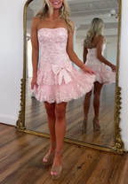 Cute Pink Sweetheart Neck Tulle Lace Appliques Short 20th Birthday Outfits Formal Homecoming Dress Y9782
