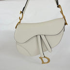 Dior White Leather Saddle bag with fabric strap