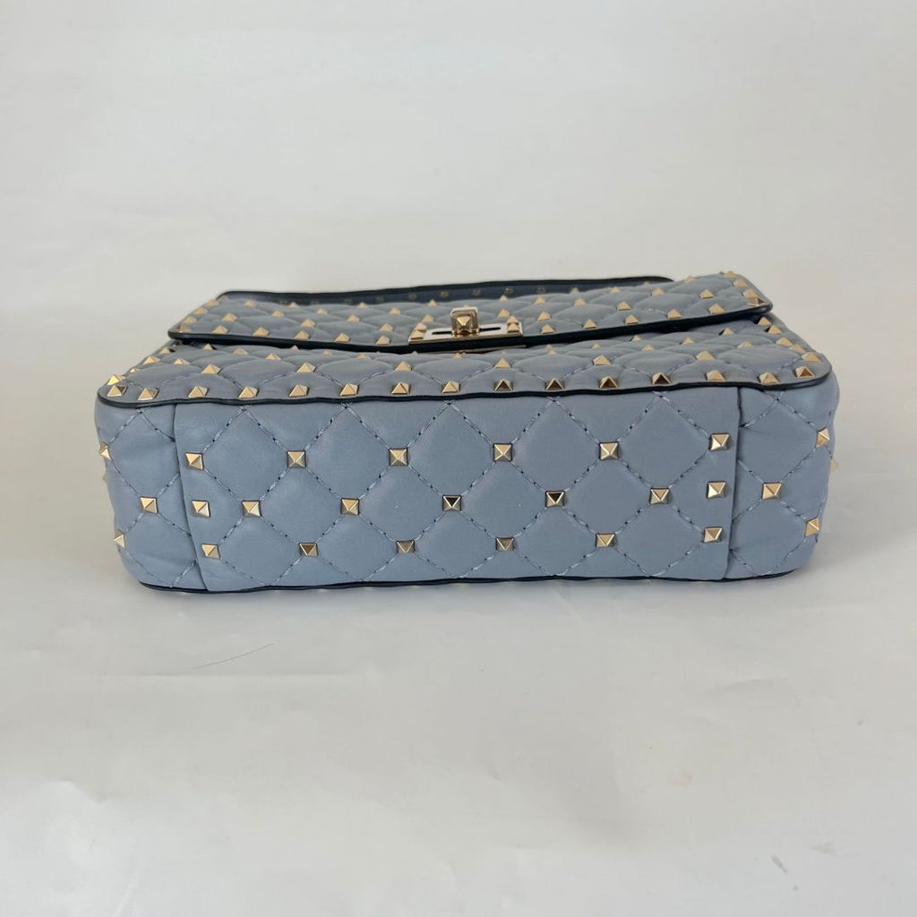 Valentino Blue Quilted Leather Medium Rockstud Spike Chain Bag
