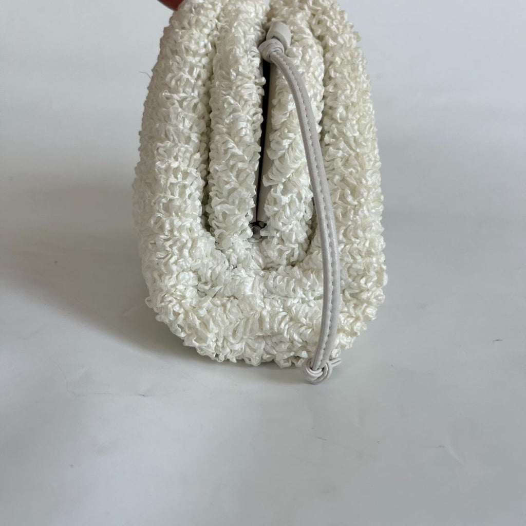 Bottega Veneta Mini Curly Raffia Pouch Clutch white Bag