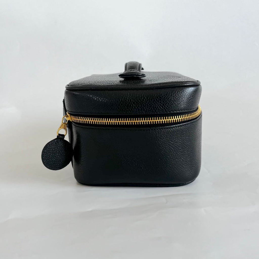 Chanel Black Caviar Leather Vanity Vintage Top Handle Bag