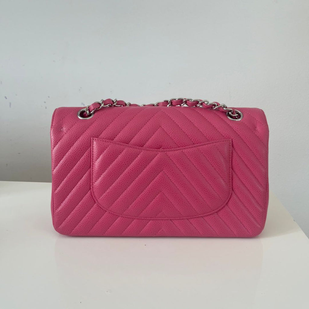 Chanel Caviar Leather chevron Pink Double Flap Bag