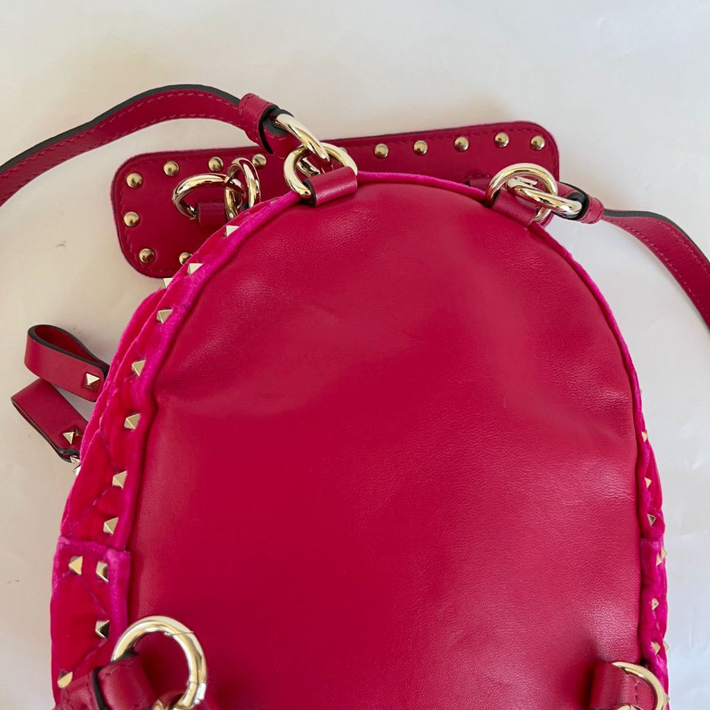 Valentino Hot Pink Spike Mini Velvet Backpack