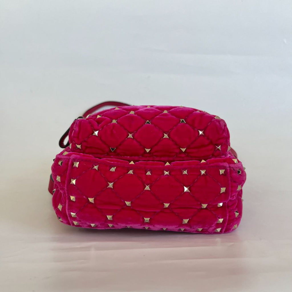 Valentino Hot Pink Spike Mini Velvet Backpack
