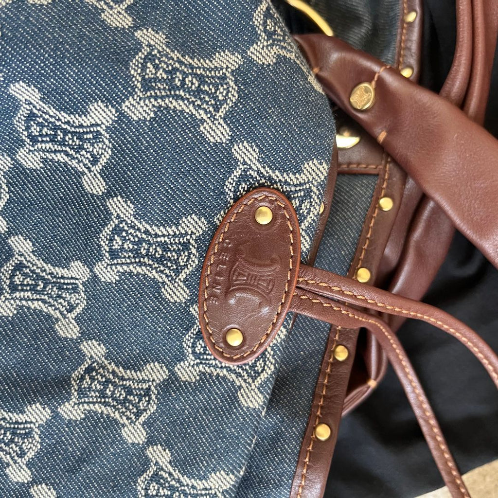 Celine Blue Macadam Denim and Leather Hobo