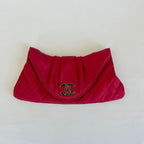 Chanel Red Quilted Satin Half Moon Clutch