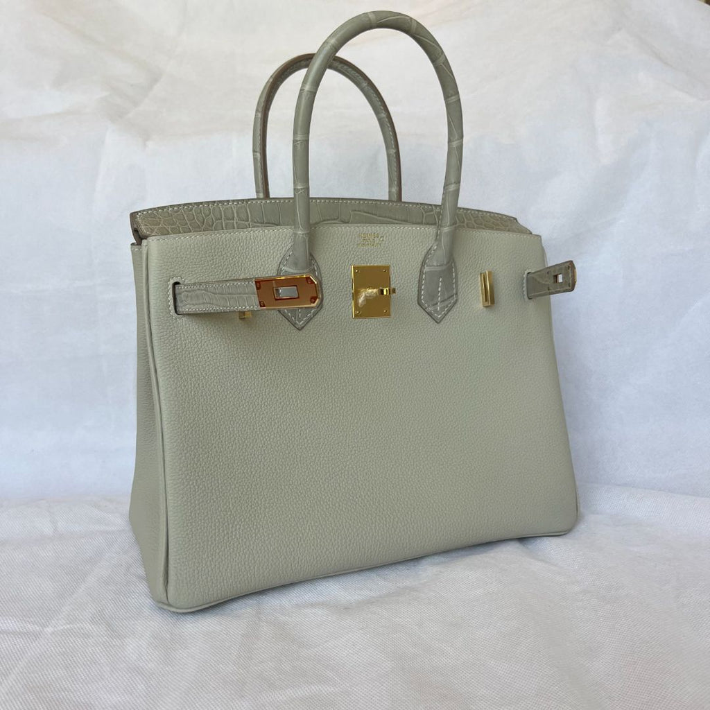 Hermes Gris Perle GHW Birkin 30 Touch Togo /Alli Missi Mat Bag, 30