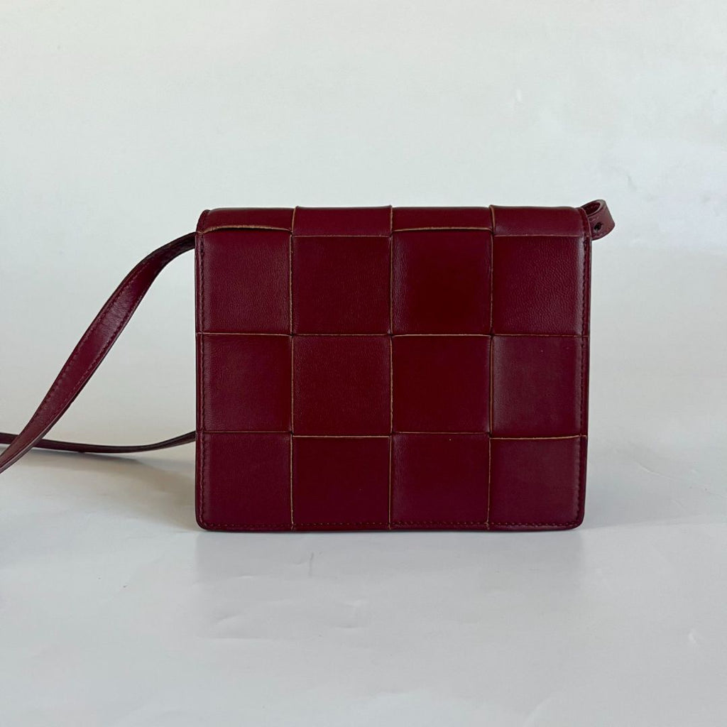 Bottega Veneta Burgundy Leather Mini Cassette Crossbody Bag