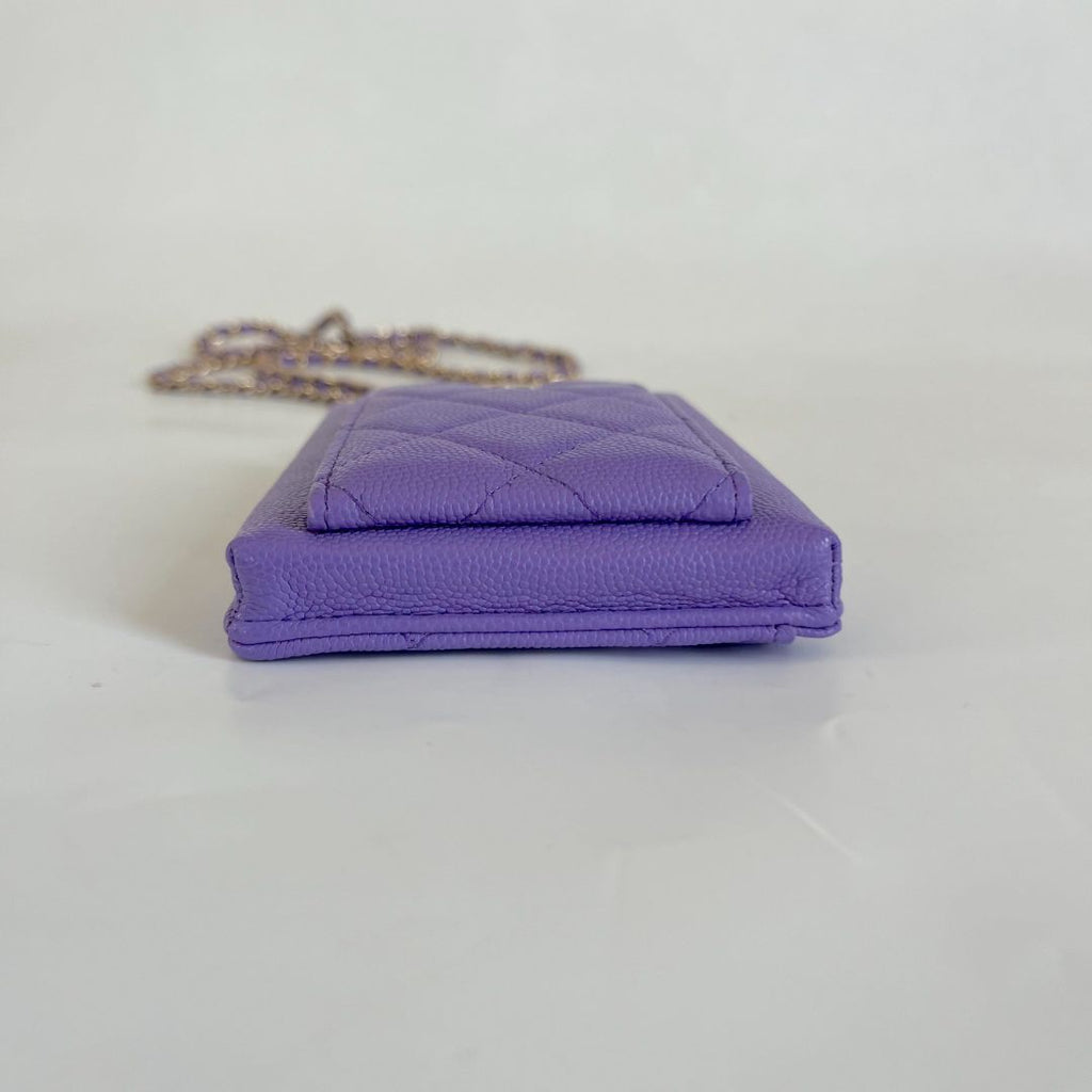 Chanel purple caviar leather compact double pouch with chain