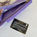 Chanel purple caviar leather compact double pouch with chain