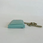 Chanel blue/green caviar leather compact double pouch with chain