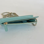 Chanel blue/green caviar leather compact double pouch with chain