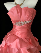 Sweet Peach Pink Satin Ruffles Tulle Mermaid Evening Dress Long Birthday Prom Gown With Beads SP1849