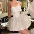 Glitter Tulle Sequin White Short Graduation Homecoming Dress Sexy Strapless Cocktail Dress Birthday Outfits Y9354