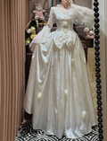 Charming Beaded Bow Satin Ball Gown White Long Wedding Dress