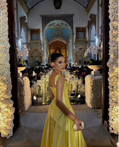 Stylish Satin Yellow A Line Formal Party Dress Birthday Prom Gown