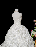 Retro Strapless Satin Pleated Beaded Ball Gown White Birthday Quinceanera Dress