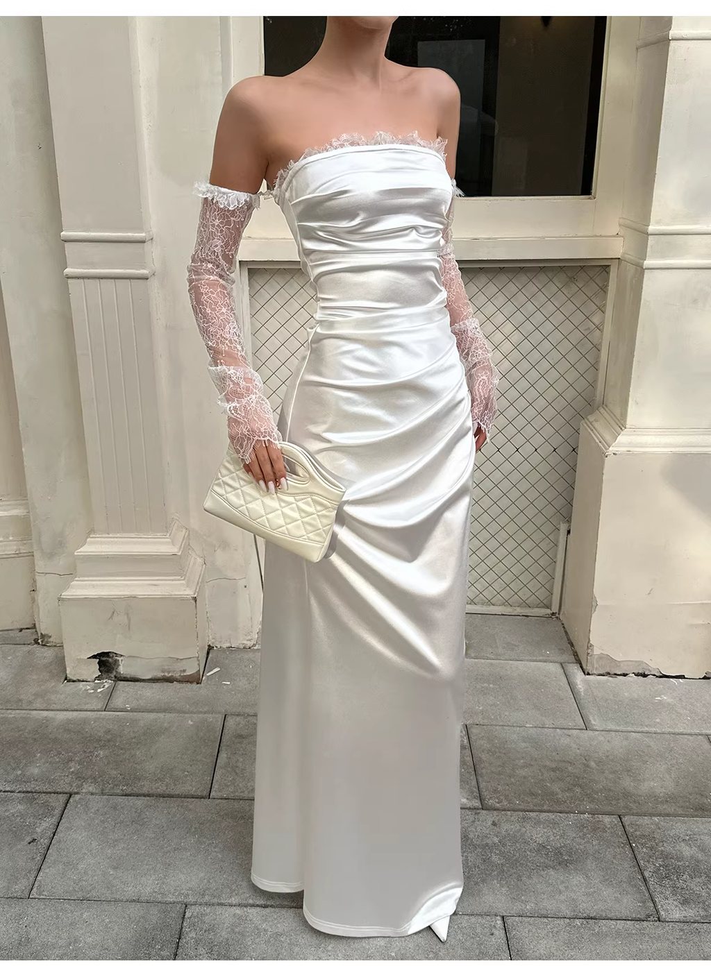Classy White Off The Shoulder Satin Lace Mermaid Long Wedding Guest Dress Formal Evening Dress Prom Gown