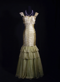 Chic Yellow-Green Satin Pleated Mermaid Long Party Dress Evening Gown